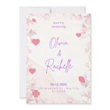 Ljust rosa minimalistisk lycklig bröllopsinbjudan