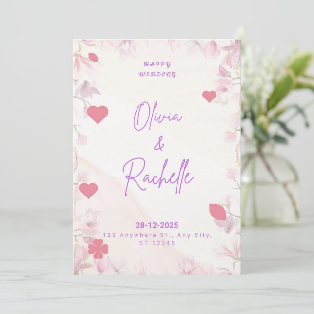 Ljust rosa minimalistisk lycklig bröllopsinbjudan  inbjudningar (Stående Fram)