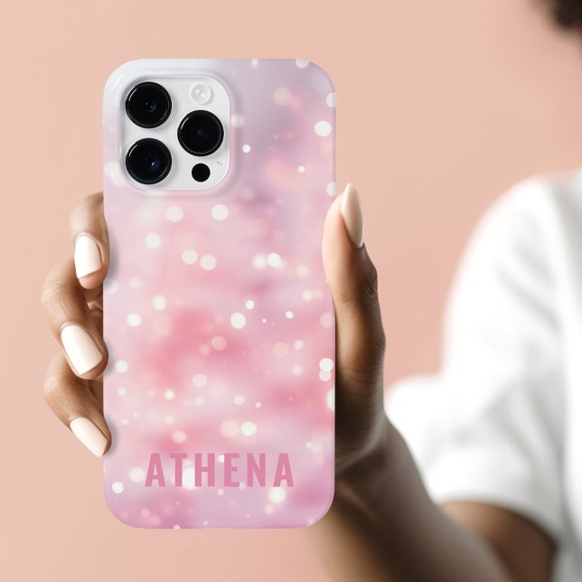 Ljust rosa mousserande trendig vid glitter vid nam (Light pink sparkling glitter bokeh name trendy Case-Mate iPhone case)