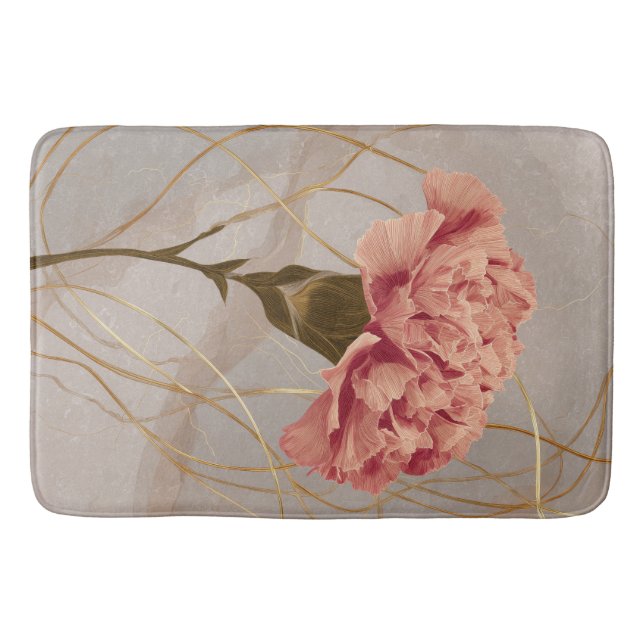 Ljust rosa nejlikor blommig guld badrumsmatta (Framsidan)