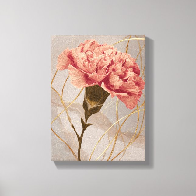 Ljust rosa nejlikor Blommig Guld Canvastryck (Framsida)