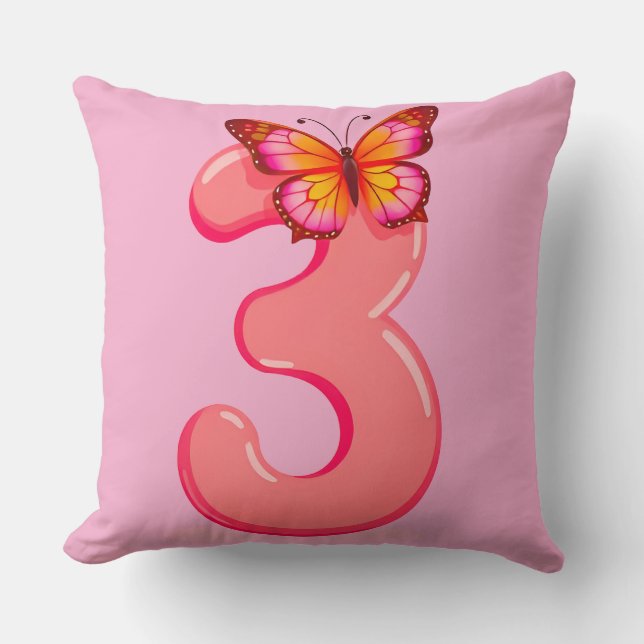 💖 Ljust Rosa Nummer Tre Glöd ❄️ Modern Kudde (Framsida)