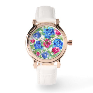 Ljust rosa och blå blommig snygg mönster armbandsur