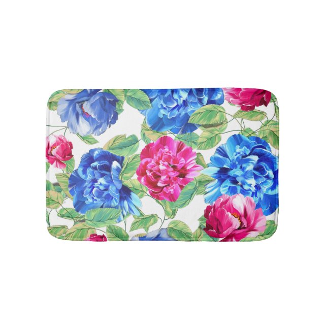 Ljust rosa och blå blommig snygg mönster badrumsmatta (Framsidan)