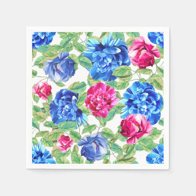 Ljust rosa och blå blommig snygg mönster pappersservett (Framsidan)