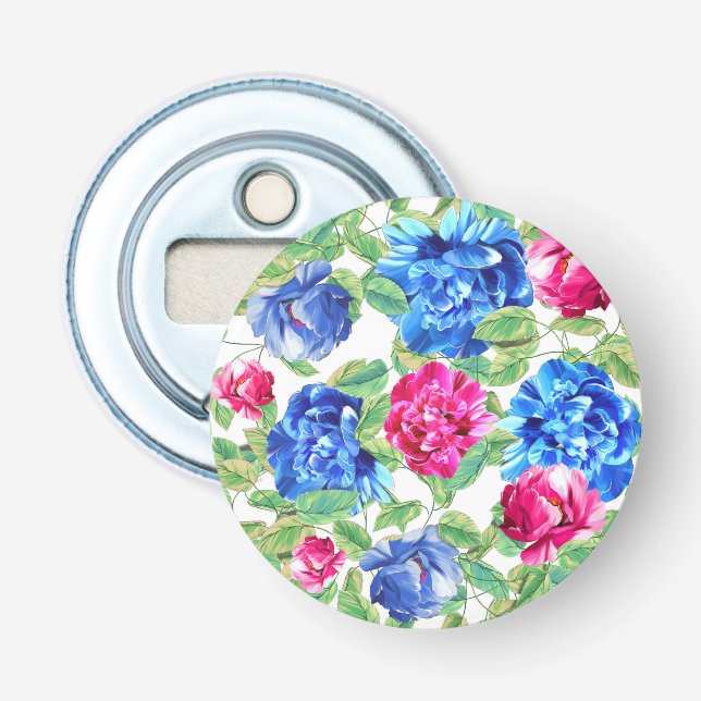 Ljust rosa och blå blomstermönster flasköppnare (Framsidan)