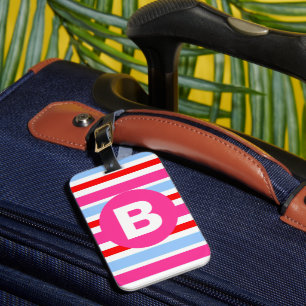 Ljust rosa och blå godisränder monogram bagagebricka