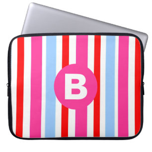 Ljust rosa och blå godisränder Monogram Laptop Fodral