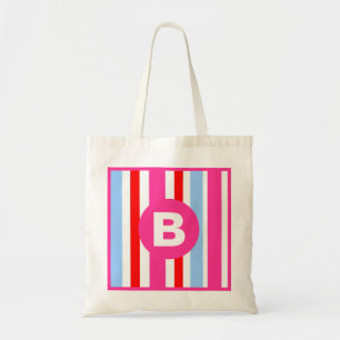 Ljust rosa och blå godisränder Monogram Tygkasse