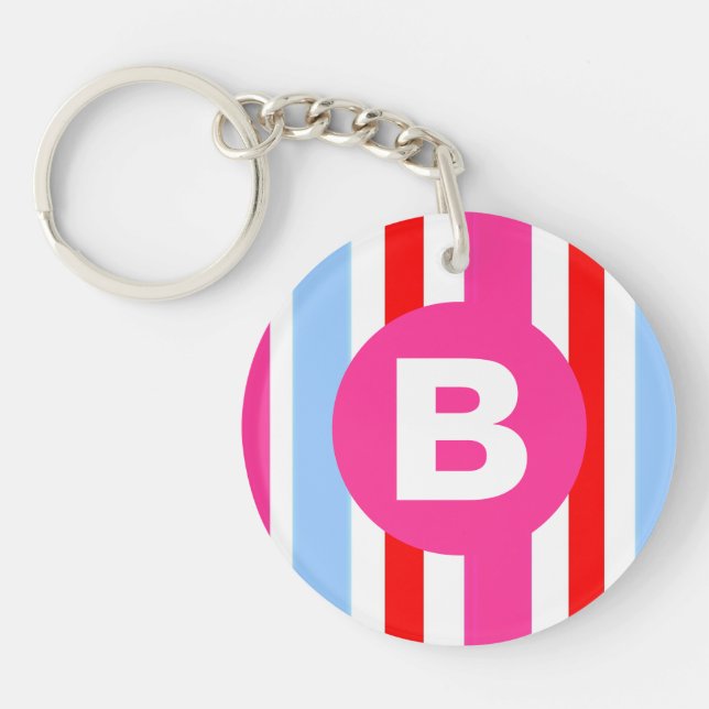 Ljust rosa och blåa godisränder monogram (Framsidan)