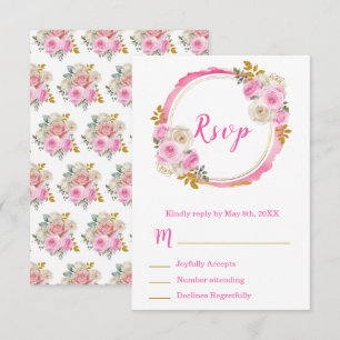 Ljust rosa och guld Eleganta blommor Sweet Sixteen OSA Kort