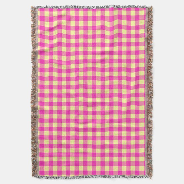 Ljust rosa och gult gingham-rutigt mönster  filt (Framsidan Vertikal)
