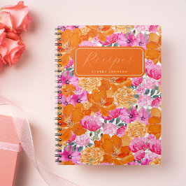 Ljust rosa och orange blomsterbröllopsfestrecept anteckningsbok