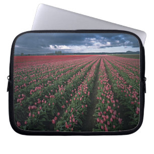 Ljust rosa och röda tulpaner lyser under mörker laptop sleeve