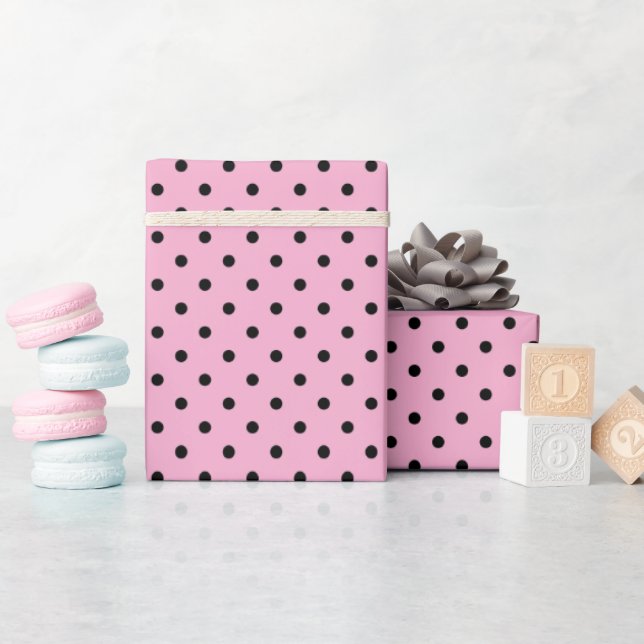 Ljust Rosa och Svarta Prickar Presentpapper (Baby Shower)