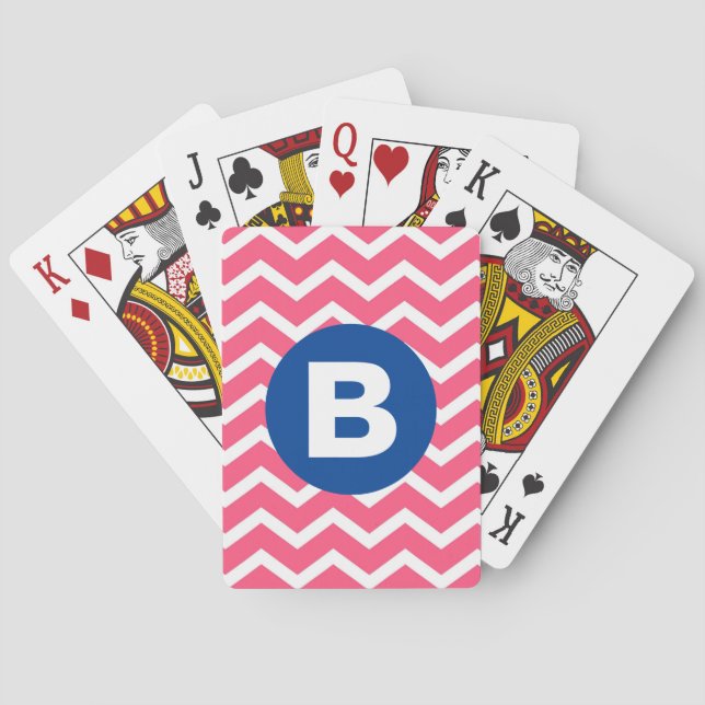 Ljust rosa och vit chevron-mönster monogram casinokort (Baksidan)