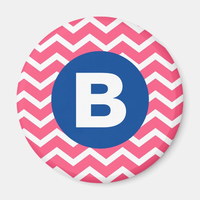 Ljust rosa och vit chevron-mönster monogram magnet (Framsidan)