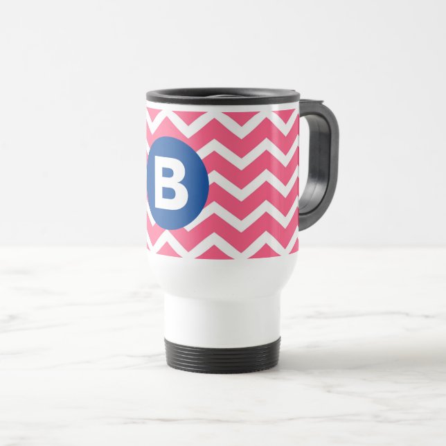 Ljust rosa och vit chevron-mönster monogram resemugg (Framsida höger)