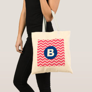 Ljust rosa och vit chevronmönster monogram tygkasse
