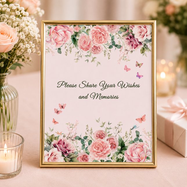 Ljust rosa önskningar och minnestavla poster (Blush Pink Wishes & Memories Guest Sign)