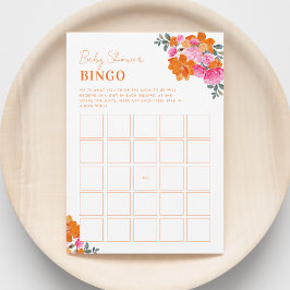 Ljust rosa orangefärgad blommig baby shower Bingo- Inbjudningar