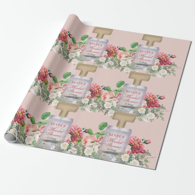 Ljust rosa parfymflaska Bröllopsdusch Floral  Presentpapper (Utrullad)