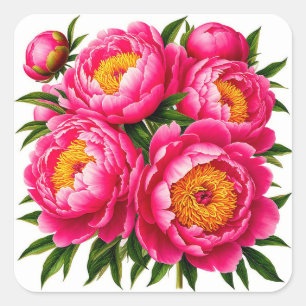 Ljust rosa påskliljebukett med gröna blad fyrkantigt klistermärke