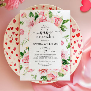 Ljust rosa peonblommor Baby Shower Inbjudningar