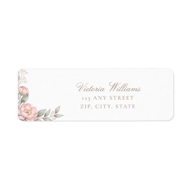 Ljust rosa peonros fest returadress etikett (Framsidan)