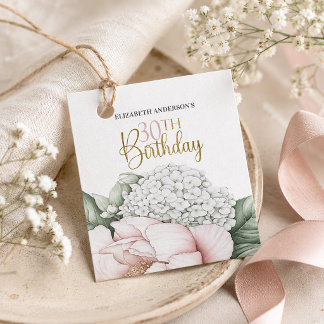 Ljust rosa peony blomster 30-års födelsedags gåvor etiketter