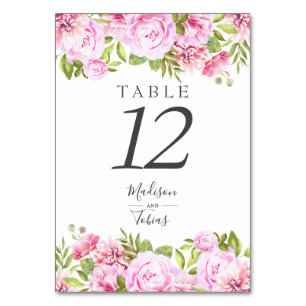 Ljust rosa peony blomster chic elegant skrivstil bordsnummer