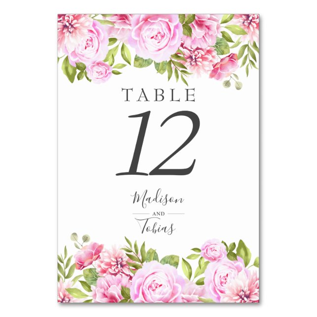 Ljust rosa peony blomster chic elegant skrivstil bordsnummer (Baksidan)