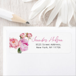 Ljust rosa peony blomsterbröllop returadress etikett