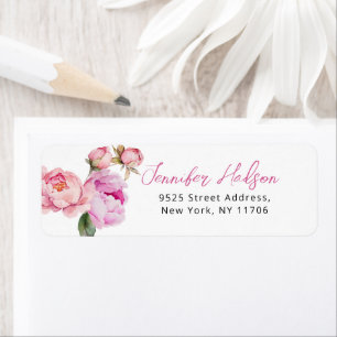 Ljust rosa peony blomsterbröllop returadress etikett