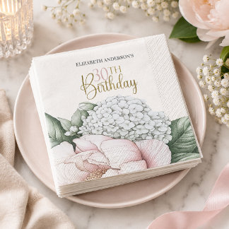 Ljust rosa peonyblomma 30-årsdag pappersservett