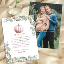 Ljust rosa pumpa höst baby shower tackkort
