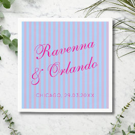 Ljust rosa retro blått rosa randig bröllop pappersservett