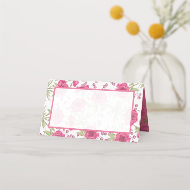 Ljust Rosa Ros Bröllop Placeringskort (Framsida)