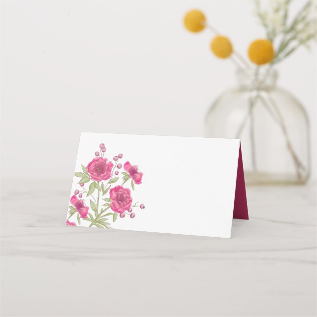 Ljust Rosa Ros Bröllop Placeringskort (Framsida)
