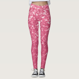 Ljust rosa ros falska gnistor glitter leggings