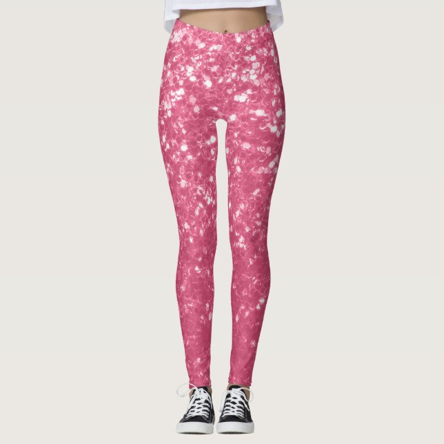 Ljust rosa ros falska gnistor glitter leggings (Framsida)