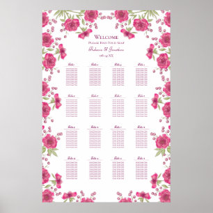 Ljust rosa rosbröllops sittplatskarta poster