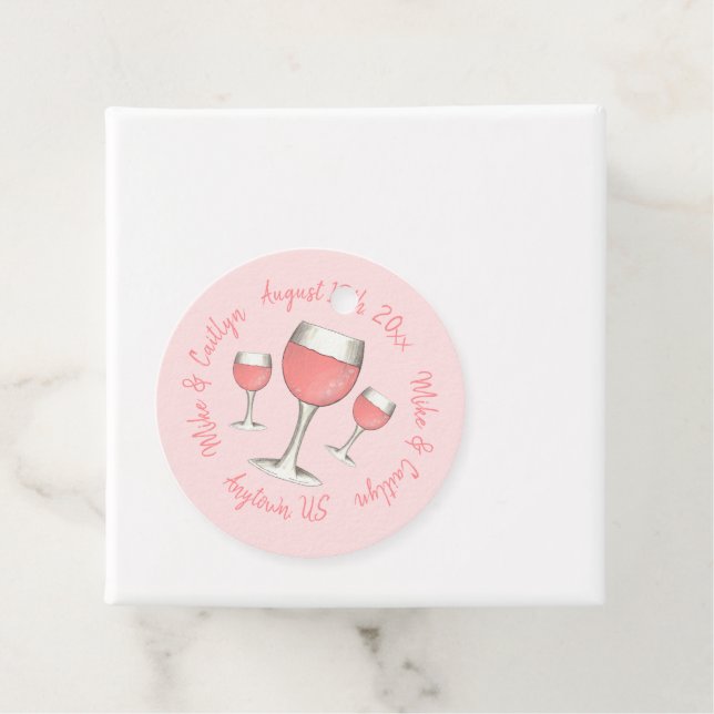 Ljust rosa rosévin dagsrosé bröllopsdusch gåvor etiketter (På plats)