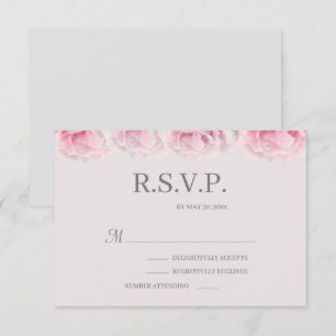 Ljust rosa rosor Grå Elegant Blommig Bröllop RSVP Inbjudningar