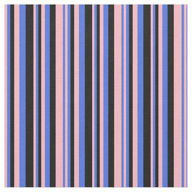 Ljust rosa, Royal blått och svart Linjer Tyg (Närbild)