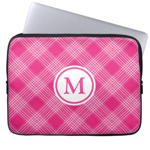 Ljust rosa rutig monogram laptop fodral
