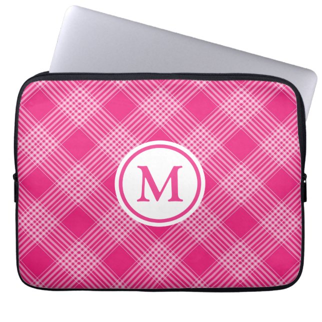 Ljust rosa rutig monogram laptop fodral (Framsidan)