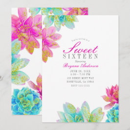 Ljust Rosa Turkos Trädgårds Sukkulenter Söta 16 Fe Inbjudningar