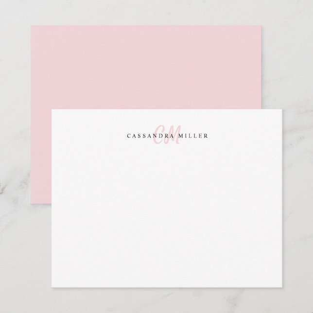 Ljust rosa två bokstäver initial monogramnamn anteckningskort (Fram/baksida)