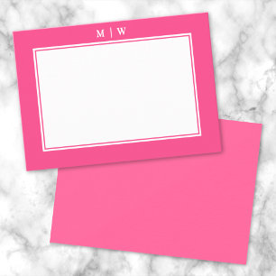 Ljust Rosa Två Kant Minimalistisk Monogram Anteckningskort